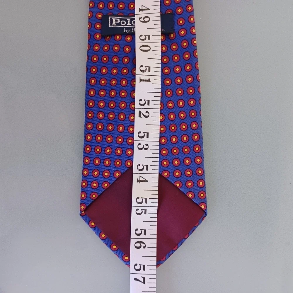 Polo Ralph‎ Lauren Silk Tie Blue Red Yellow Polka Dot Mens USA Made